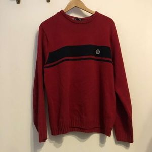Red Sweater with Navy Stripe